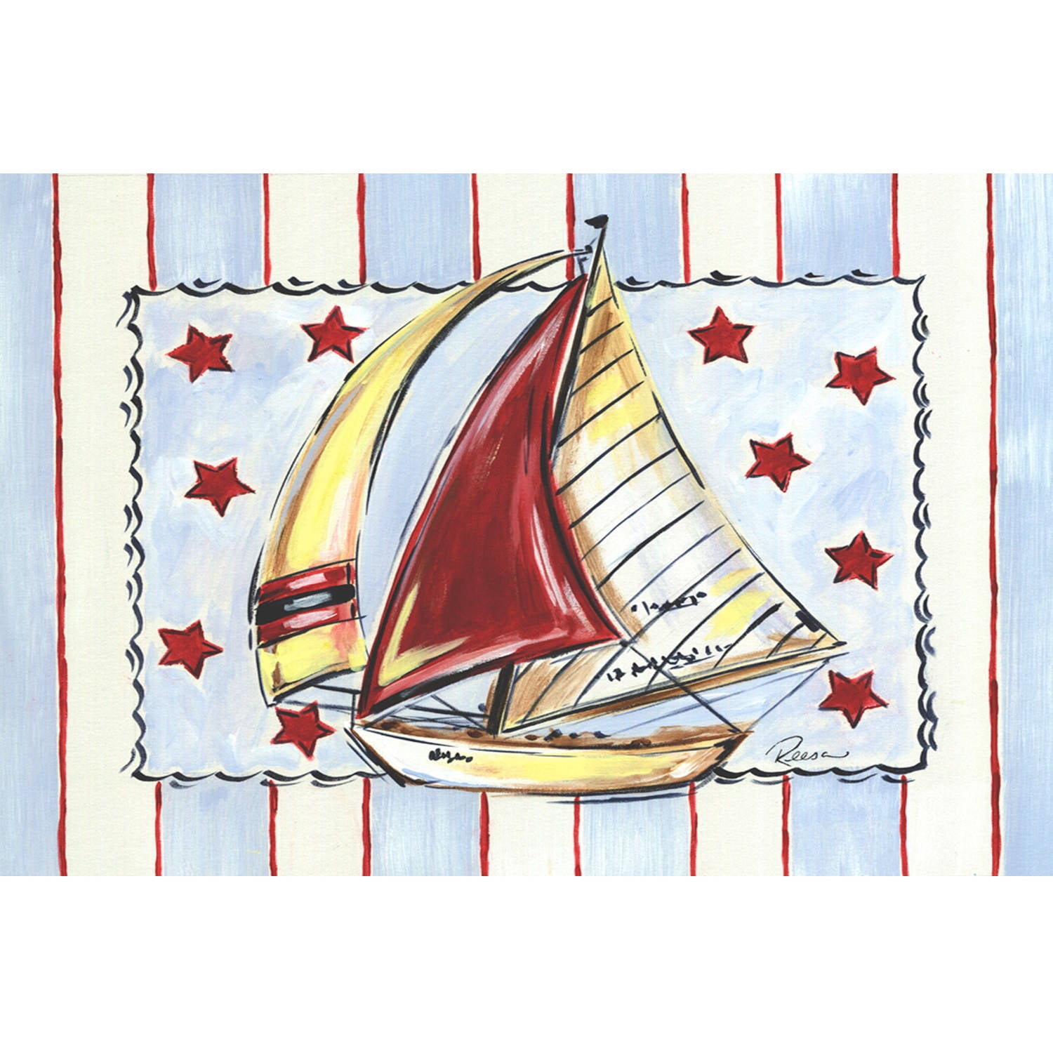 Marmont Hill "Sailboat-Red" by Reesa Qualia Painting Print on Wrapped Canvas
