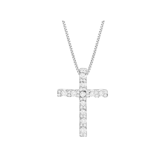 Women's Finecraft Cross Pendant Necklace with Cubic Zirconia in Sterling Silver, 18"
