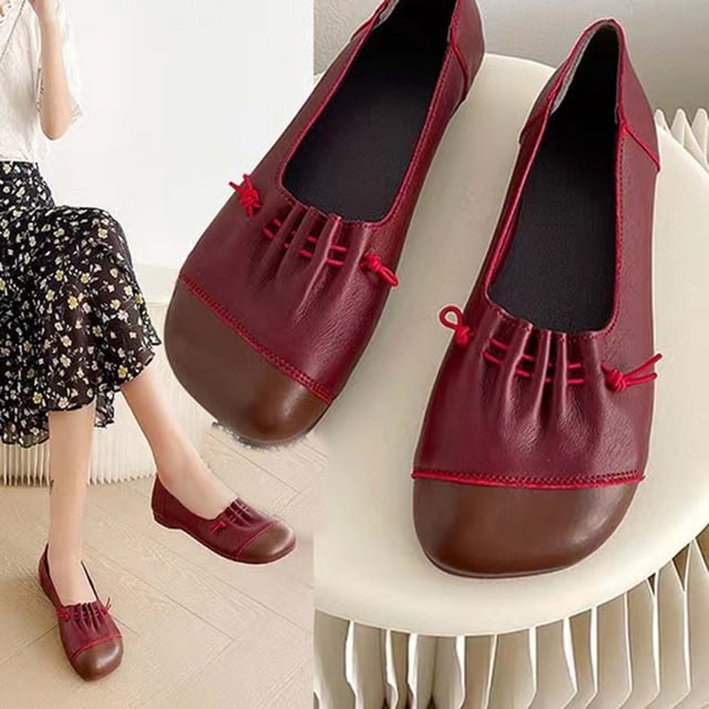 LSLJS Chaussures Rétro en Cuir Souple Chaussures à Bouche Peu Profonde Chaussures Rétro pour Femmes Chaussures Plates Décontractées Décontractées pour Femmes, Chaussures Plates