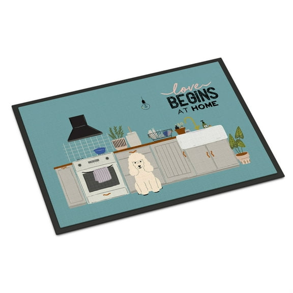 White Poodle Kitchen Scene Indoor or Outdoor Mat 18x27 CK7774MAT