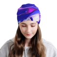 thumbnail image 2 of Naloa Swirl Print Blue Purple1 Soft Beanie Hat, Knit Beanie Daily Beanie in Fine Knit for Women Men Winter Travel, Outdoor, 2 of 7