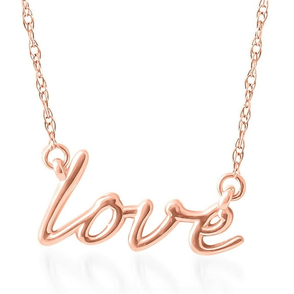 Pompeii 14K Rose Gold Love Script Pendant Necklace With 18" 14K Rose Gold Chain (,)
