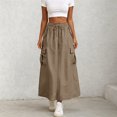 thumbnail image 2 of vigerkar Womens Cargo Skirt High Waisted Drawstring Quick Dry Maxi Skirt Trendy Back Slit Fashion A Line Long Skirts (Coffee, XXL), 2 of 8