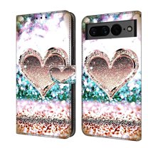 Mantto for Google Pixel 7 Wallet Case for Women Men,Fashion Painted Pattern PU Leather Magnetic Clasp Flip Protective Case with Kickstand Credit Card Slots Phone Case,Pink Diamond Heart