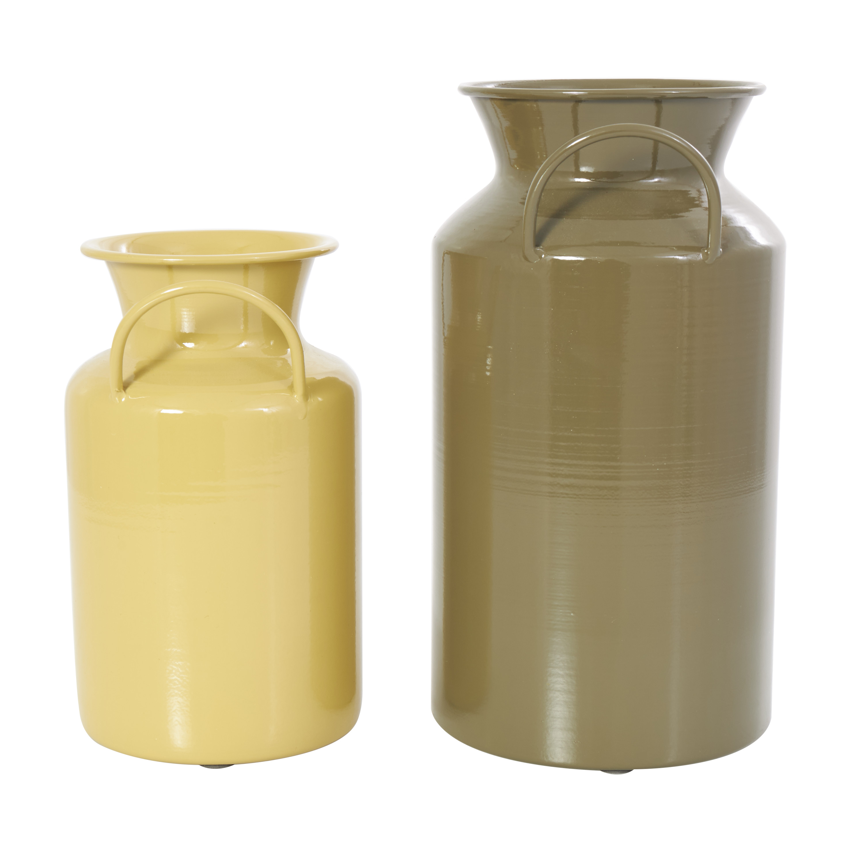DecMode 8", 8"H Jug Multi Colored Metal Vase with Handles, Set of 2