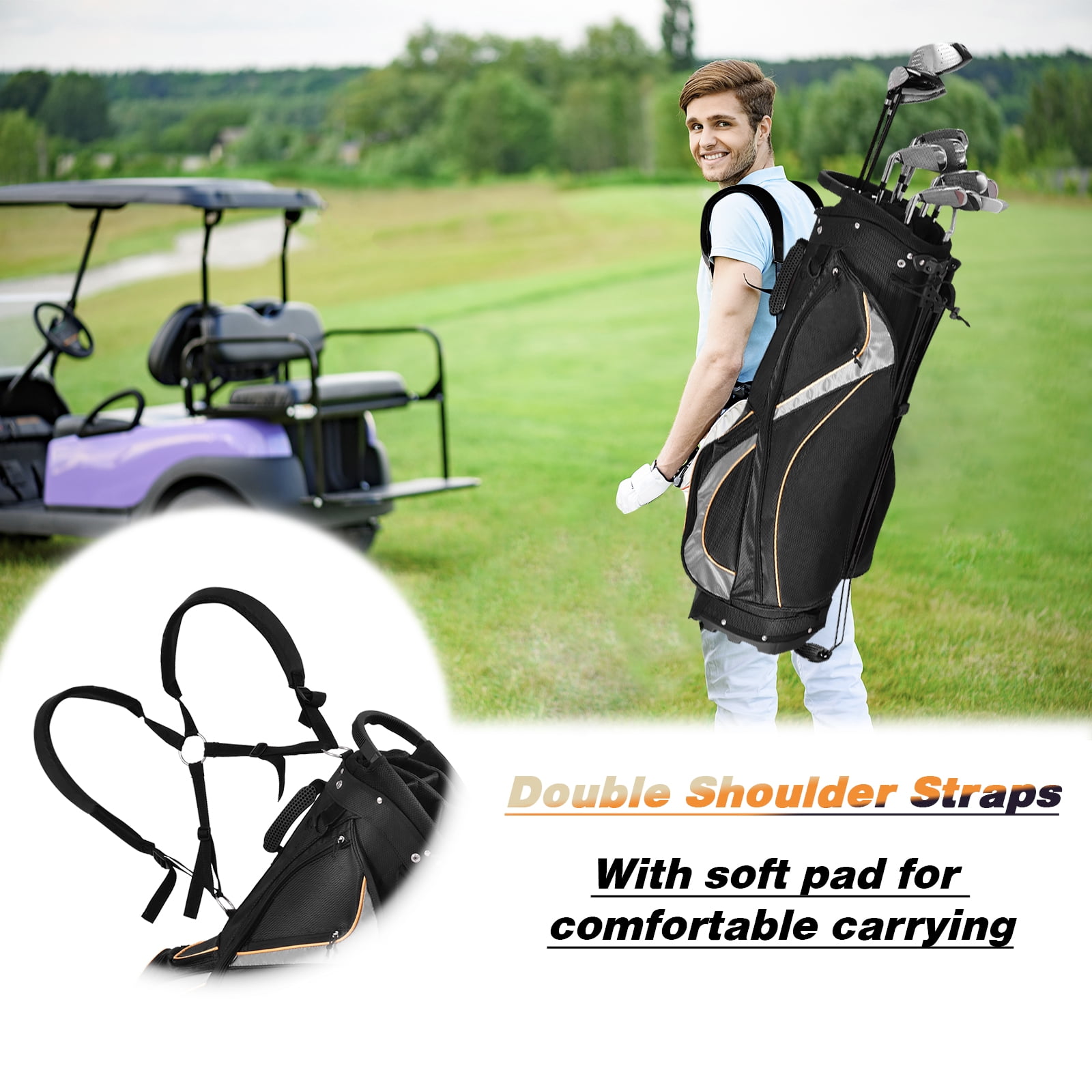 Costway Golf Stand Bag Portable Lightweight Golf Carry Club Bag w/ 8-way Divider