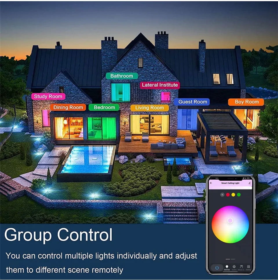 Smart Ceiling Light Flush Mount LED WiFi, Compatible with Alexa Google Home, 3000K-6500K Dimmable Low Profile Ambient Light Fixture for Bedroom Living Room Hallway Kitchen Nursery,12 Inch 30W,RGB