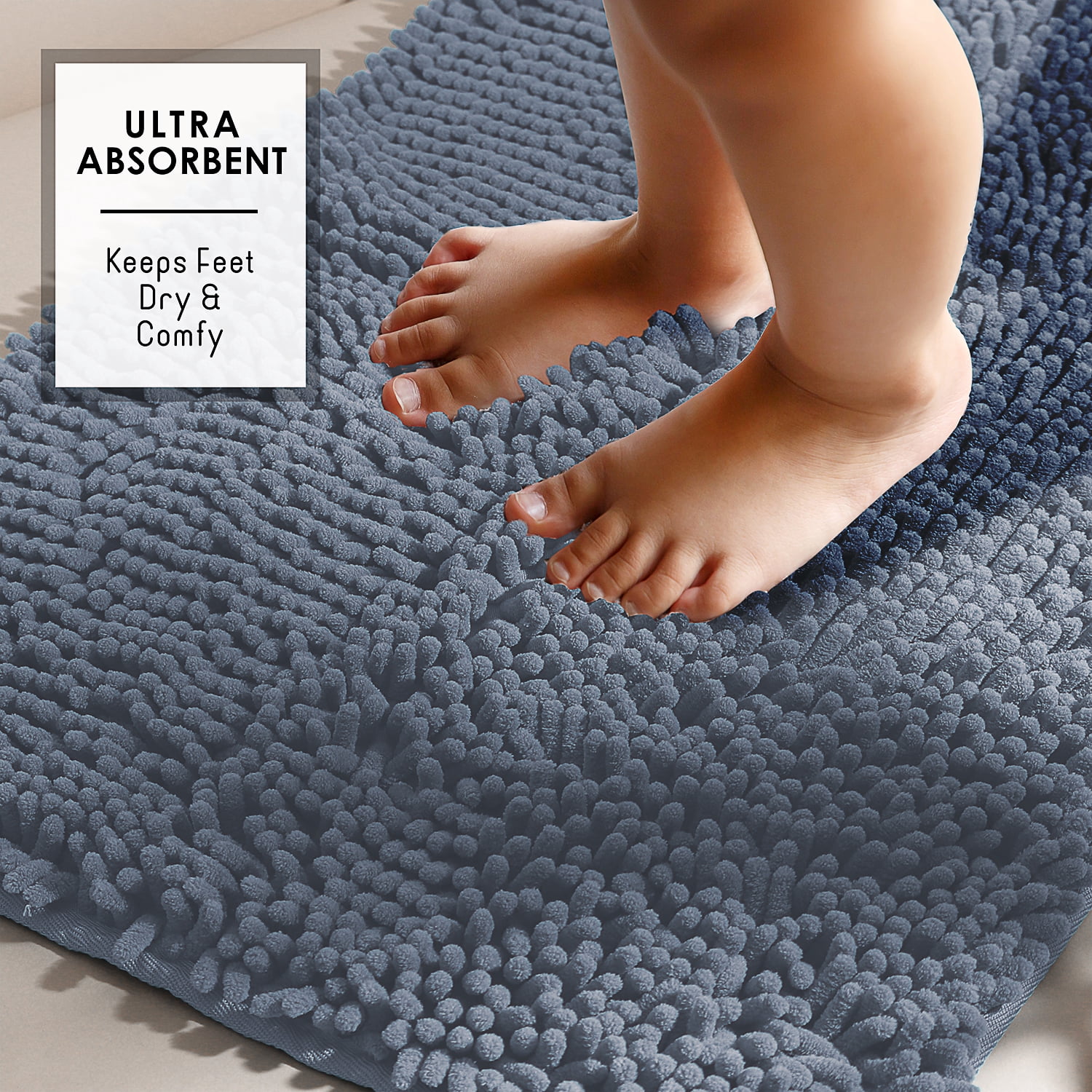 Lammaloe Chenille Bathroom Rugs Non Slip Bath Mat, 24×36 Ultra Absorbent, Bath Mats for Bathroom, Navy