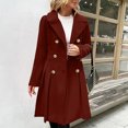 thumbnail image 4 of Wutalume Women's Solid Color Thick Long Sleeve Fashion Coat Jacket, Lapel Design with Double Breasted Buttons, Pockets and Lining, Wool Blend for Fall and Winter,Deep Red XL, 4 of 6