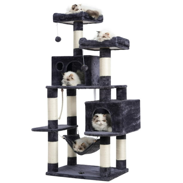 Árbol para Gatos Hey-brother Multi-Niveles Mueble Condominio Gris Ahumado