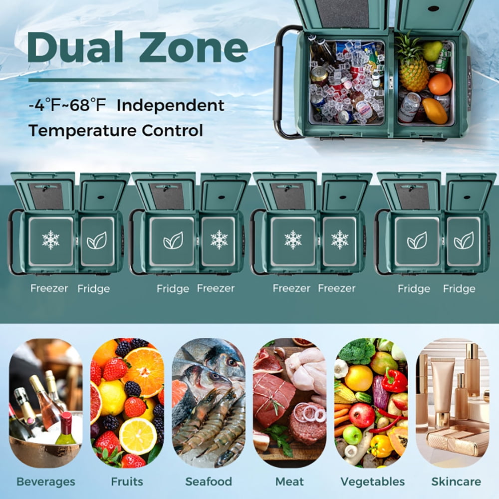 Aimee Lii Dual Zone 12V Car Refrigerator for Vehicles Camping Travel Truck RV Boat Outdoor and Home Use, Portable Water Cooler, Green Aimee Lii Dual Zone 12V Car Refrigerator for Vehicles Camping Travel Truck RV Boat Outdoor and Home Use, Portable Water Cooler, Green