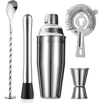 5-Piece Cocktail Shaker Set Shaker Strainer Jigger T-Mixing Spoon Muddler Bartender Kit Stainless Steel Bar Set Housewarming Gift