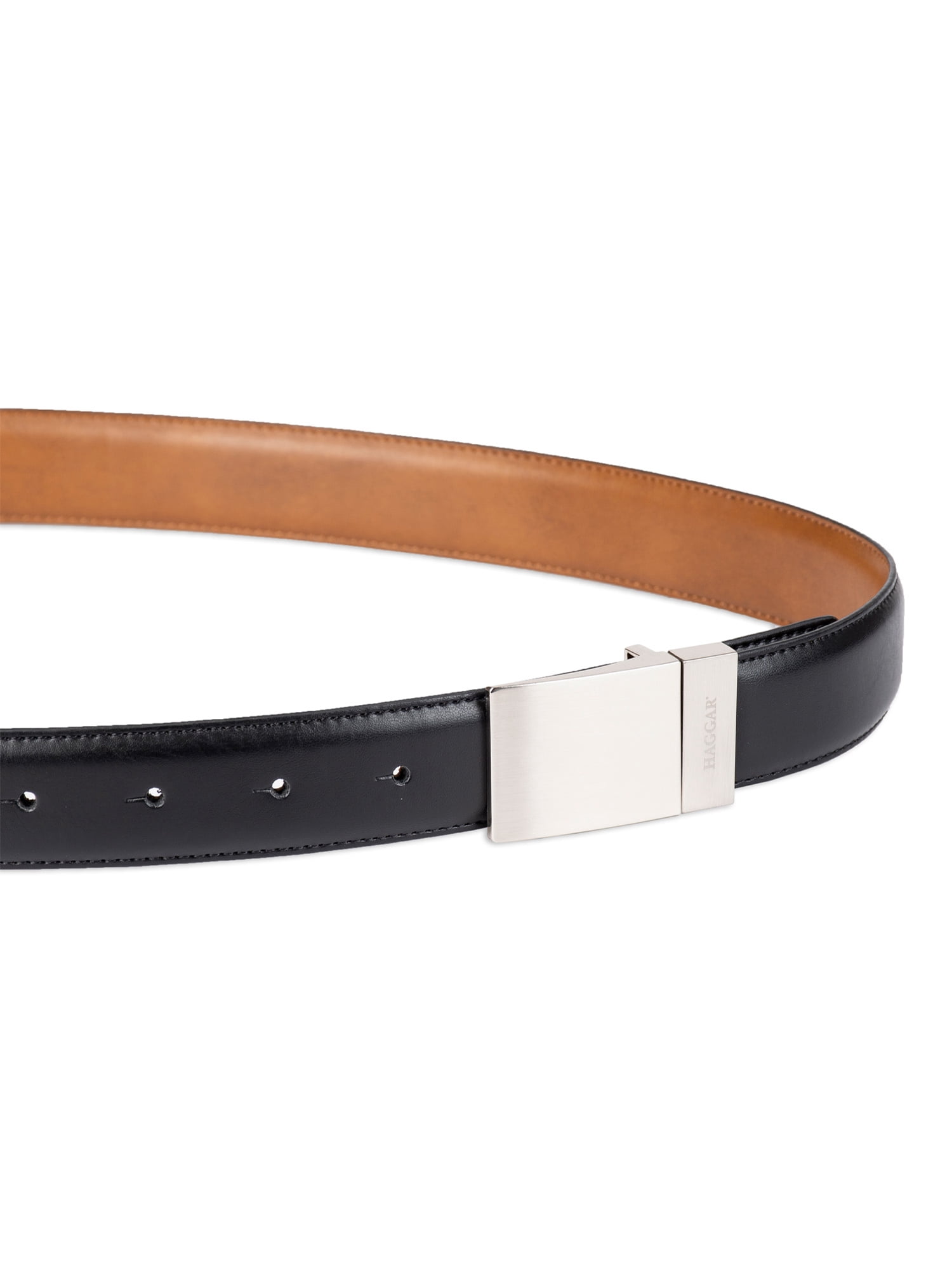 Haggar Men's Stretch Reversible Two-in-One Plaque Buckle Dress Belt