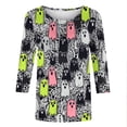 thumbnail image 6 of JOANKDMI Womens Graphic Tees 3/4 Sleeve Crewneck Ghost Print Casual T Shirts Fall Holiday Tops Vintage Relaxed Fit Pullover Shirts for Halloween Daily Wear Streetwear, 6 of 6