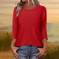 thumbnail image 2 of 3/4 Length Sleeve Womens Tops Crew Neck Dressy Casual Blouses Loose Fit Cozy Daily Pleated Shirts for Layering, 2 of 5