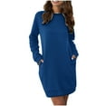 thumbnail image 2 of EGNMCR Robes de Vacances pour Femmes Mode Femmes Été Décontracté Ample Manches Longues Poche Col Rond Robe Unie, 2 of 6