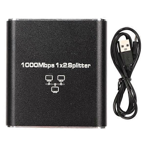 Ethernet Splitter RJ45 Network Port 1 to 2 Port Aluminum Alloy Gigabit Network Switch 1000Mbps