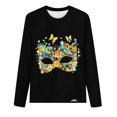 thumbnail image 4 of Cavosen Carnival Dressy Blouses for Women Long Sleeve Mardi Gras Mask Graphic Print Tops Crewneck Party Festival Shirts Casual Trendy Holiday Blouse Party Funny T-Shirt Black L, 4 of 4