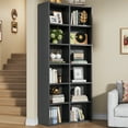 thumbnail image 2 of Semoic 71" Tall Bookcase, 6-Tier Curved Double Row Bookshelf, 12-Cube Freestanding Corner Bookcase Display Cabinet for Living Room, Home Office, Black, 2 of 9