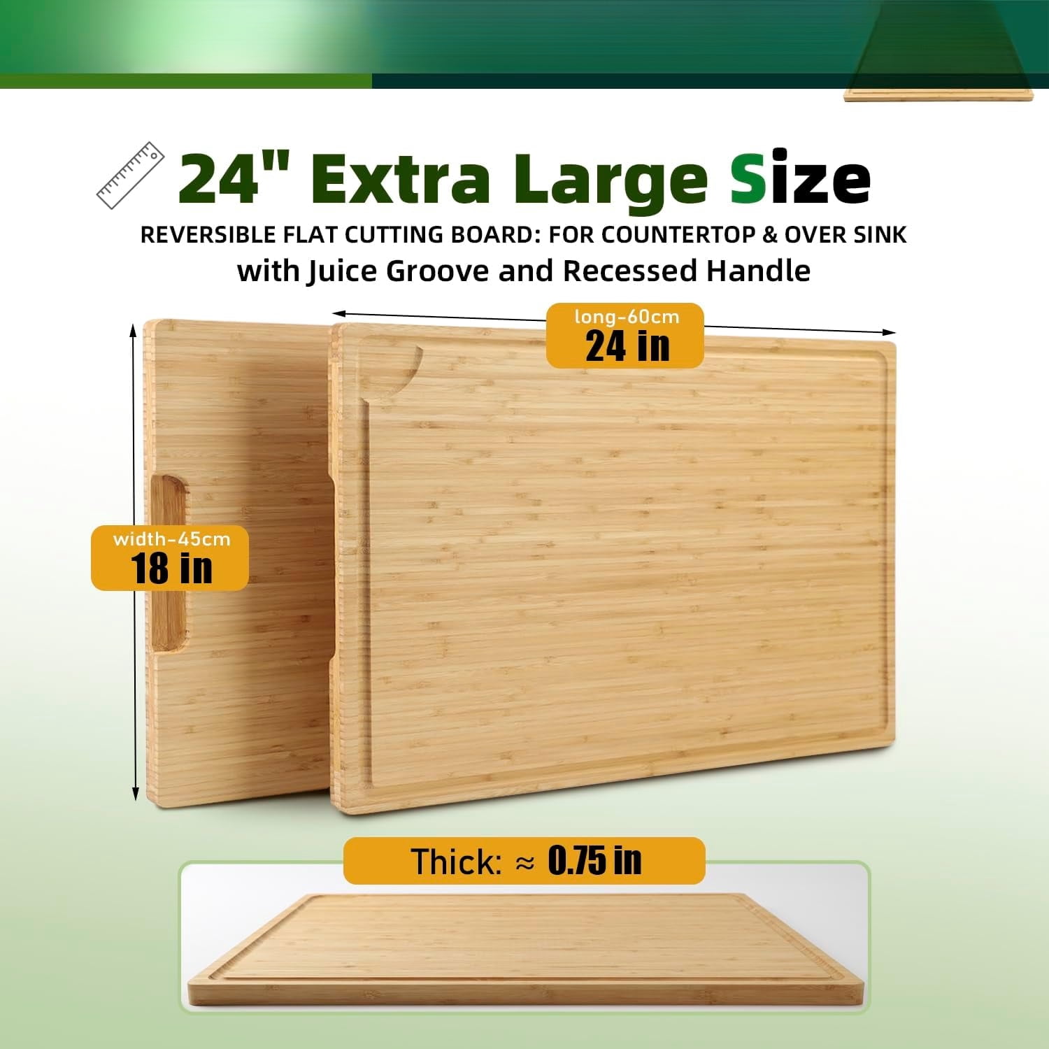 24x18 Inch Extra Large Bamboo Cutting Board with Detachable Front Lip & Backsplash - Reversible Over The Sink Board, Pasta Maker, Pastry & Carving Board for Home Kitchen