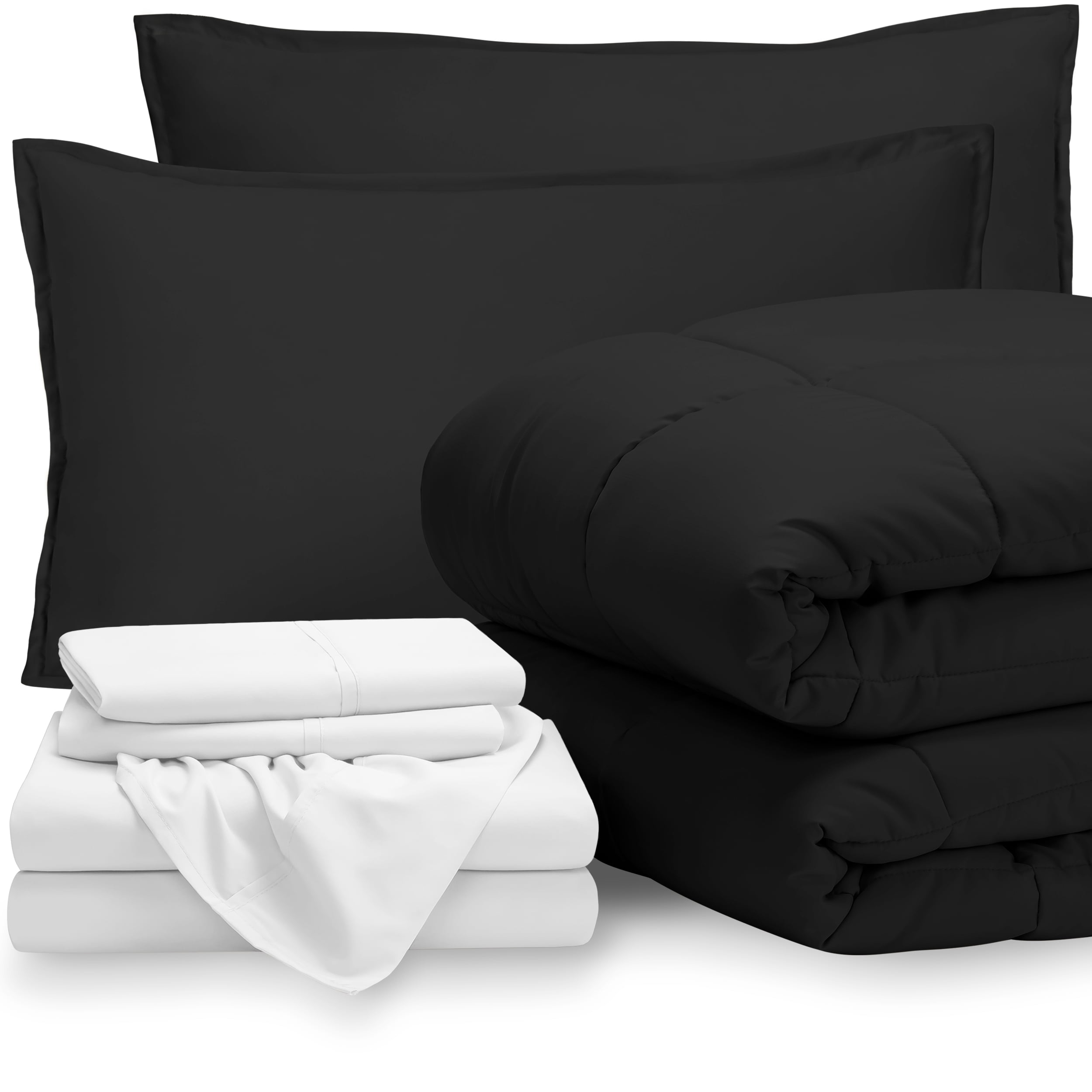 Bare Home 7Piece BedinaBag, California King, Black with White Sheet
