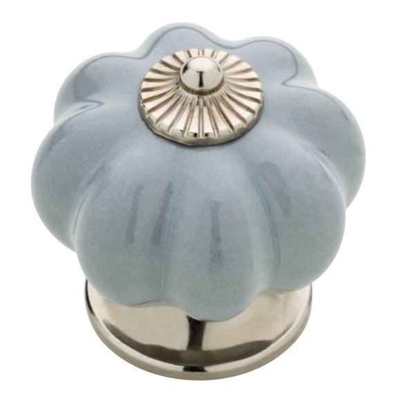 P32974-GR Polished Nickel & Gray Ceramic 1 1/2" Pumpkin Cabinet Drawer Knob