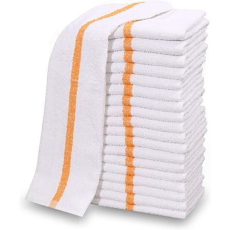 

Gold Textiles 60 Packs New Cotton Blend White Restaurant Bar Mops Kitchen Towels (60 Gold Stripe)