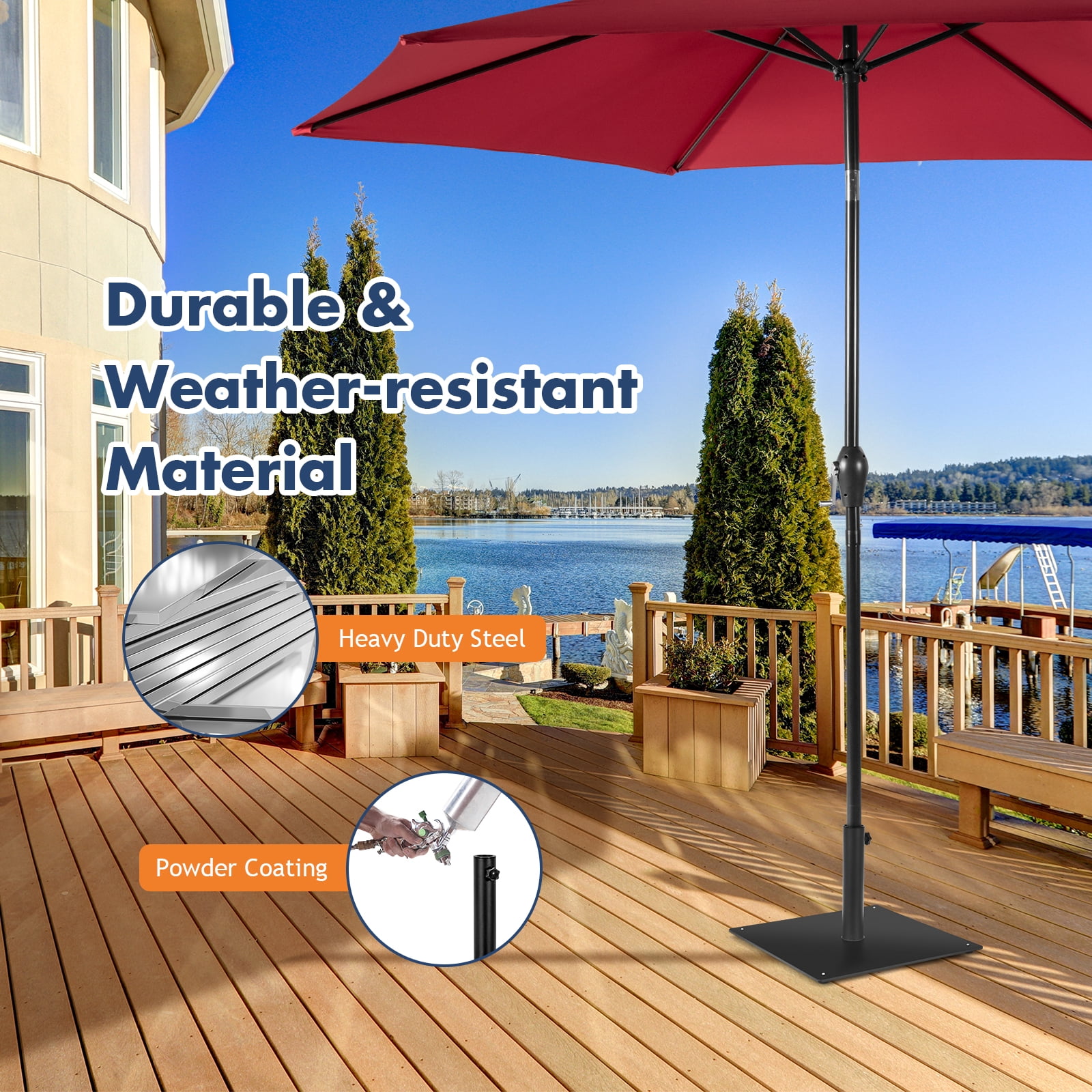 Topbuy 20” x 20” Patio Umbrella Base 35 LBS Heavy Duty Square Umbrella Stand for Courtyard, Poolside, Garden, Black