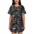 thumbnail image 1 of Balery Hand Drawn Colorful Fishes Conjunto de Pijama para Mujer con Estampado, Dos Piezas de Manga Corta y Shorts, Ropa de Dormir Suave con Cuello Redondo y Bolsillos-Medium, 1 of 4
