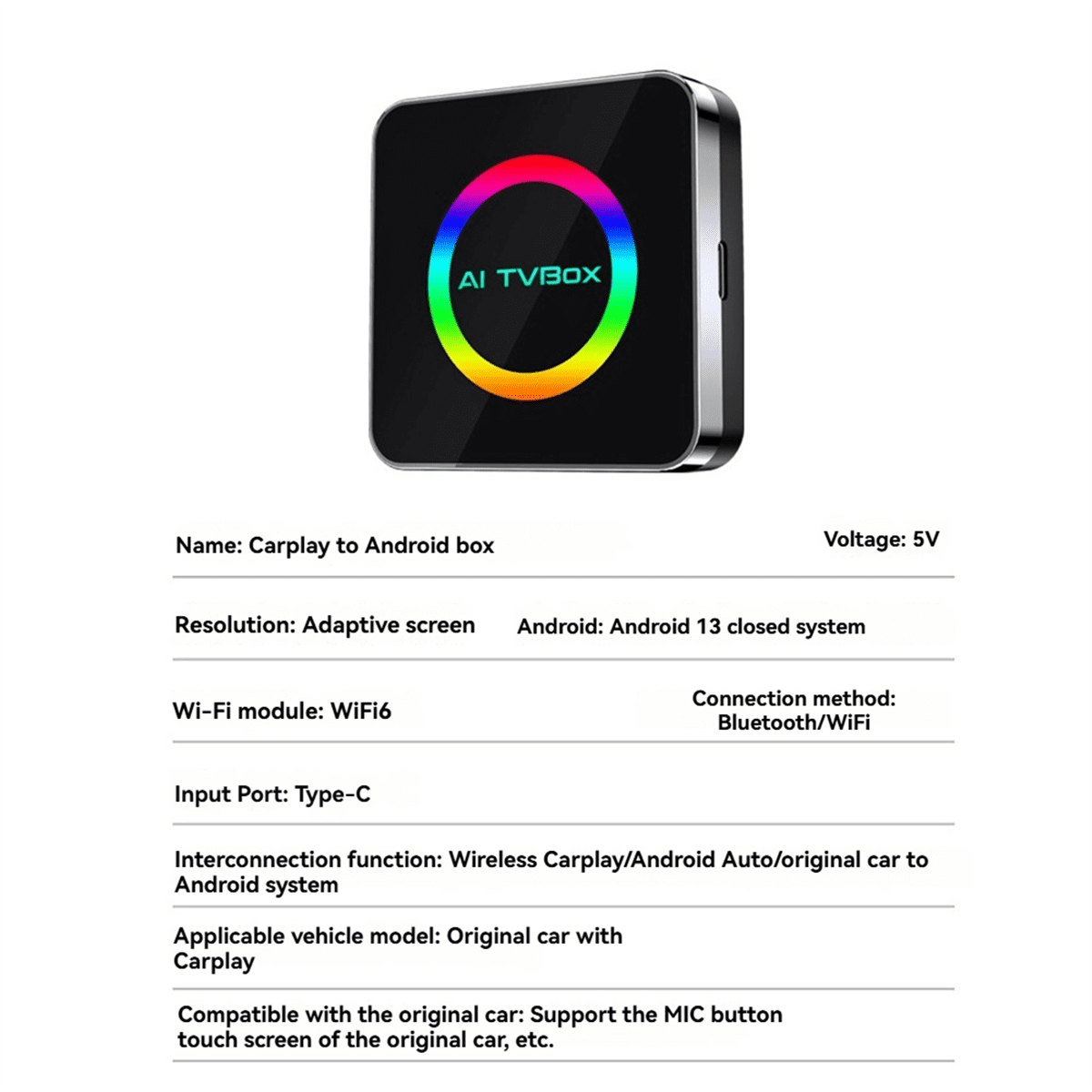 Android 13 Ai TVBox Ai Box Carplay WIFI6 2G+32G Wireless Carplay