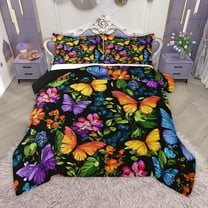 Homewish Graffiti Butterfly Queen Comforter Set,Colorful Flower Floral Bedding Sets,Oil Painting Bedding Comforter Set For Kids,Microfiber Bedroom Decor Reversible,3 Pieces
