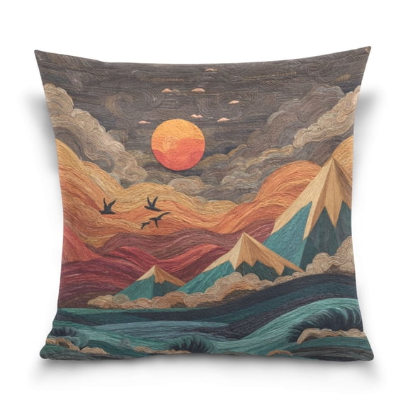 16" x 16" Decorative Throw Pillow Soft Double Sided Printed Pillow Cover Decorative with Hidden Zipper Colorful Clouds and Mountains