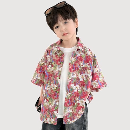Gyujnb Summer Casual Short Sleeve Button Down Shirt Floral Print Top (Little Boys Big Boys) 3-4 Years