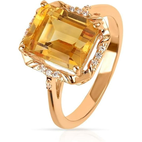 Gemshiner Citrine & White Zircon Accent Ring in 925 Silver – Rose Gold (8)