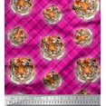 thumbnail image 1 of Soimoi Velvet Fabric Check & Tiger Face Animal Printed Fabric 1 Yard 58 Inch Wide, 1 of 1