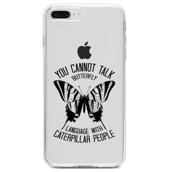 DistinctInk Clear Shockproof Hybrid Case for iPhone 7 PLUS / 8 PLUS (5.5" Screen) TPU Bumper Acrylic Back Tempered Glass Screen Protector - Can't Talk Butterfly with Caterpillar People