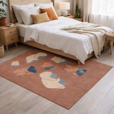 Teppich Homes Brown Geometric Wool Tufted Area Rug 12x12 - Soft Carpet for Hallway & Living Room | Plush Brown Wool Rectangle Floor Rug