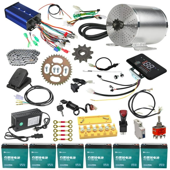 72V 3000W Brushless DC Motor Kit with Controller, LCD Display, Batteries & Accessories – High Power Electric Motor Kit for Go Kart, Golf, Razor MX650, MX500, ATV, Golf Cart, Moped Scooter (Pedal)