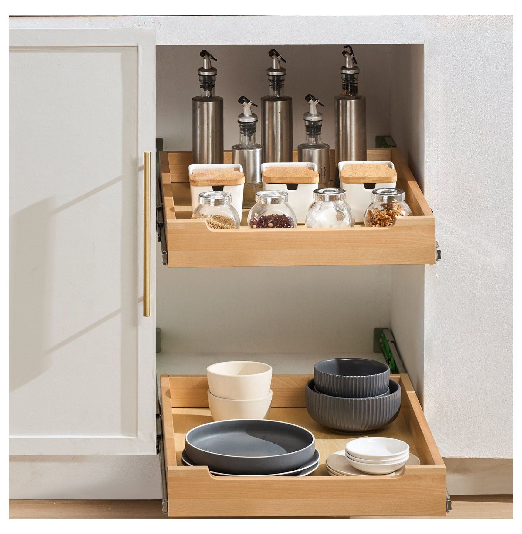 Pull Out Cabinet Organizer, 17"W x 21"D Wood Sliding Shelf - Soft Close Kitchen Cabinet Drawer, Birch Wood, Single Tier - Under Sink Organizer, Base Cabinet Storage