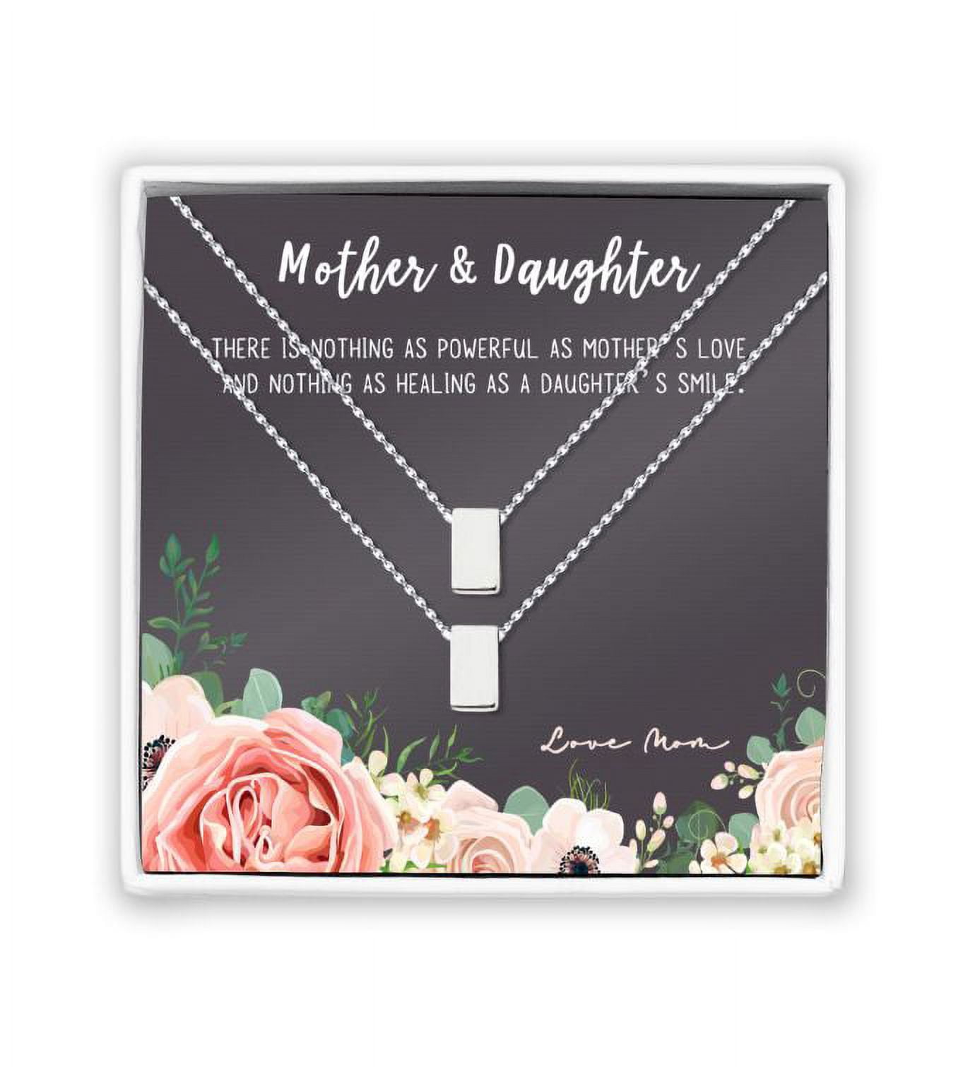 Mother and Daughter Matching Cube Card Necklace, Matching Mother's Day Gift for Her, Mom and Daughter Jewelry, Mom and Daughter Cube Necklaces [Silver Cube, No-Personalized Card]
