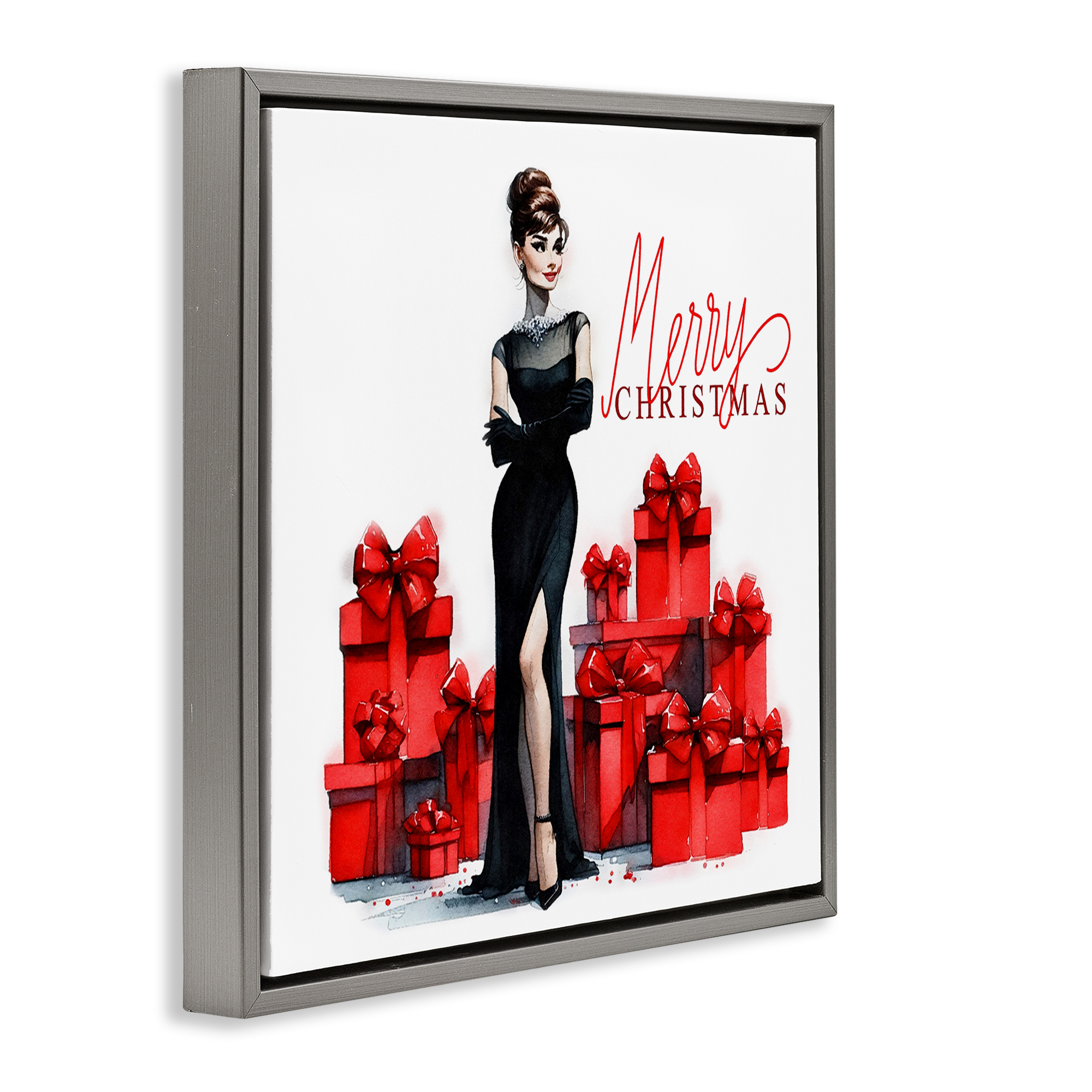 Stupell Industries Trendy Merry Christmas Holiday Painting Gray Floater Framed Canvas Art Prints Wall Art, 25 x 25