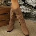 thumbnail image 2 of Rokment Slouchy Buckles Mid Calf Dress Boots for Women Ladies Fall Winter Trendy Round Toe Wedge High Heels Wide Calf Tall Boots Khaki Size 7.5, 2 of 6