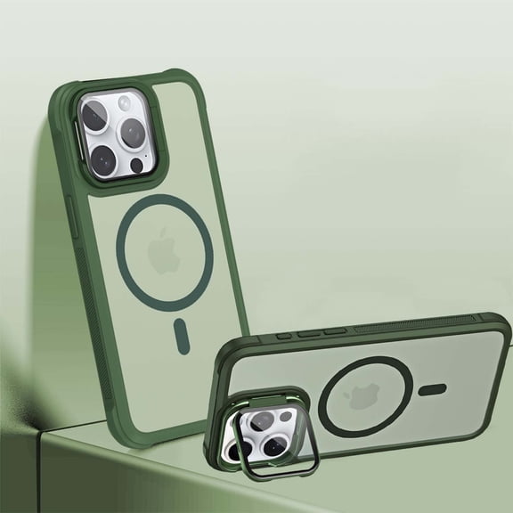 Magnetic for iPhone 15 Pro Max Case with Camera Cover Stand [Compatible with MagSafe] [Military-Grade Protection] Translucent Matte Slim Shockproof Phone Case Wireless Charging,Green