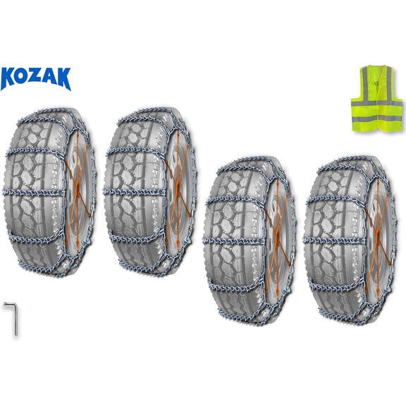 KOZAK 11R22.5, 295/75R22.5 Studded Tire Chains 7mm Link Cam Snow Ice Traction Commercial Truck (SET of 4 pieces)