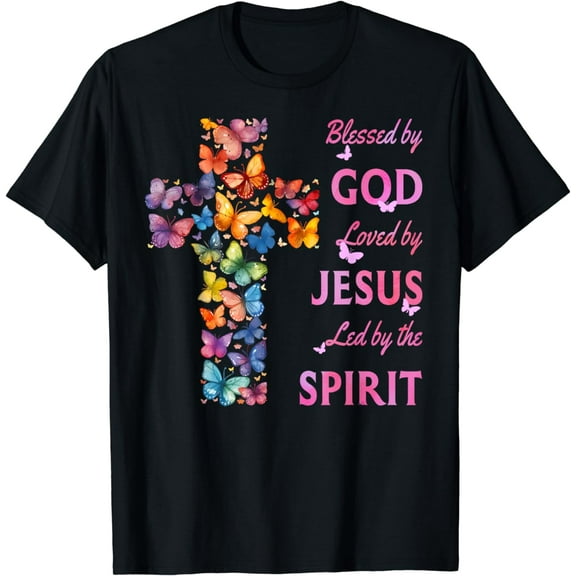 Blessed by God Loved by Jesus Butterfly Cross T-Shirt