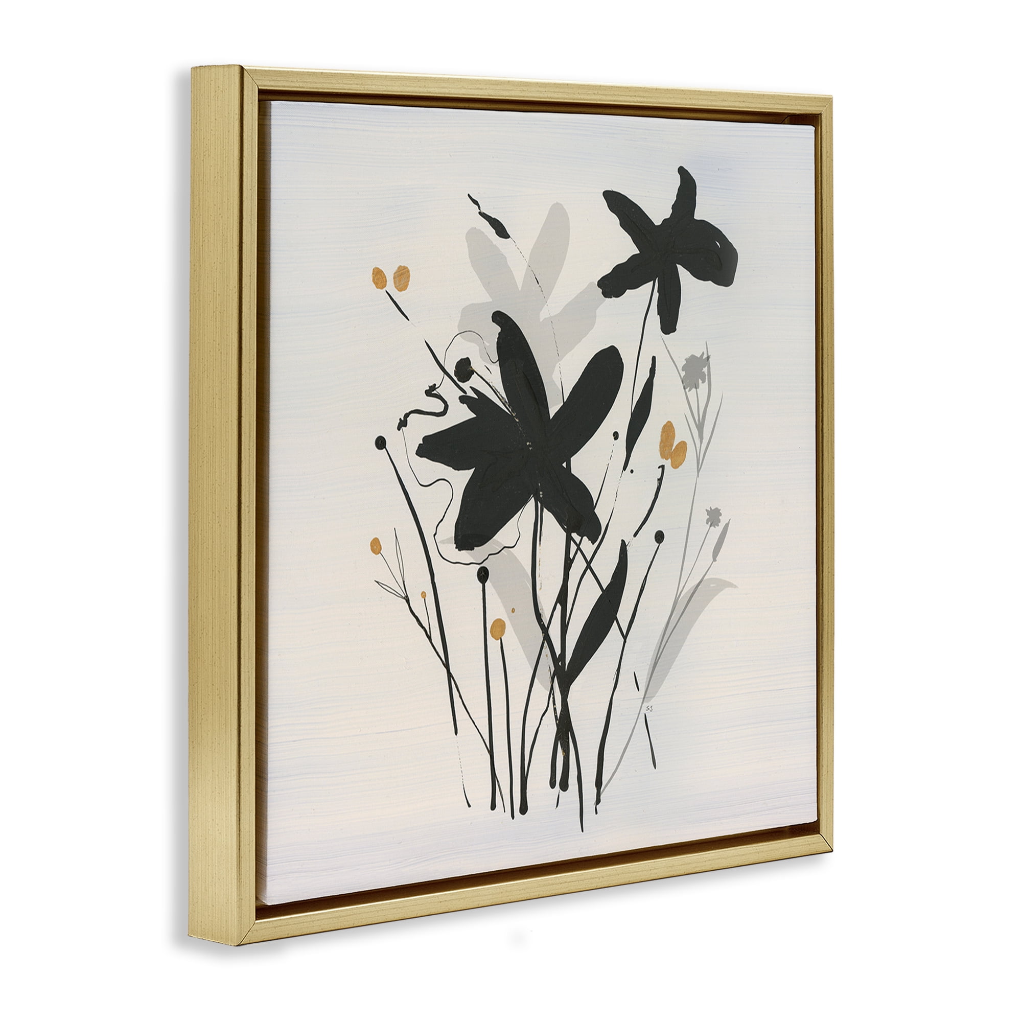 Stupell Industries Impressions of Flowers Plants & Flowers Painting Gold Floater Framed Canvas Art Print Wall Art, 18 x 18