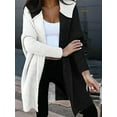thumbnail image 5 of Women Fall and Winter Open Front Long Sleeve Hooded Knit Cardigan Color Block Outwear Coats Black & White L, 5 of 7