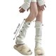 thumbnail image 2 of 1 Pair Winter Leg Warmers Women Japanese Knitted Button Down Long Socks Lace Trim Lolita Student Stretchy Stockings, 2 of 4