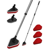 2 in 1 Scrub Cleaning Brush with Long Handle 46'',Extendable Tub & Tile Scrubber with 1 Stiff Bristle and 3 Sponge Brushes for Cleaning Bathroom Shower Bathtub Glass Tile Floor