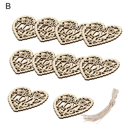 

PERZOE 10 Pcs Wooden Pendant Burr Free Heart Shape Portable Wedding DIY Carved Embellishment Hanging Decor for Gift